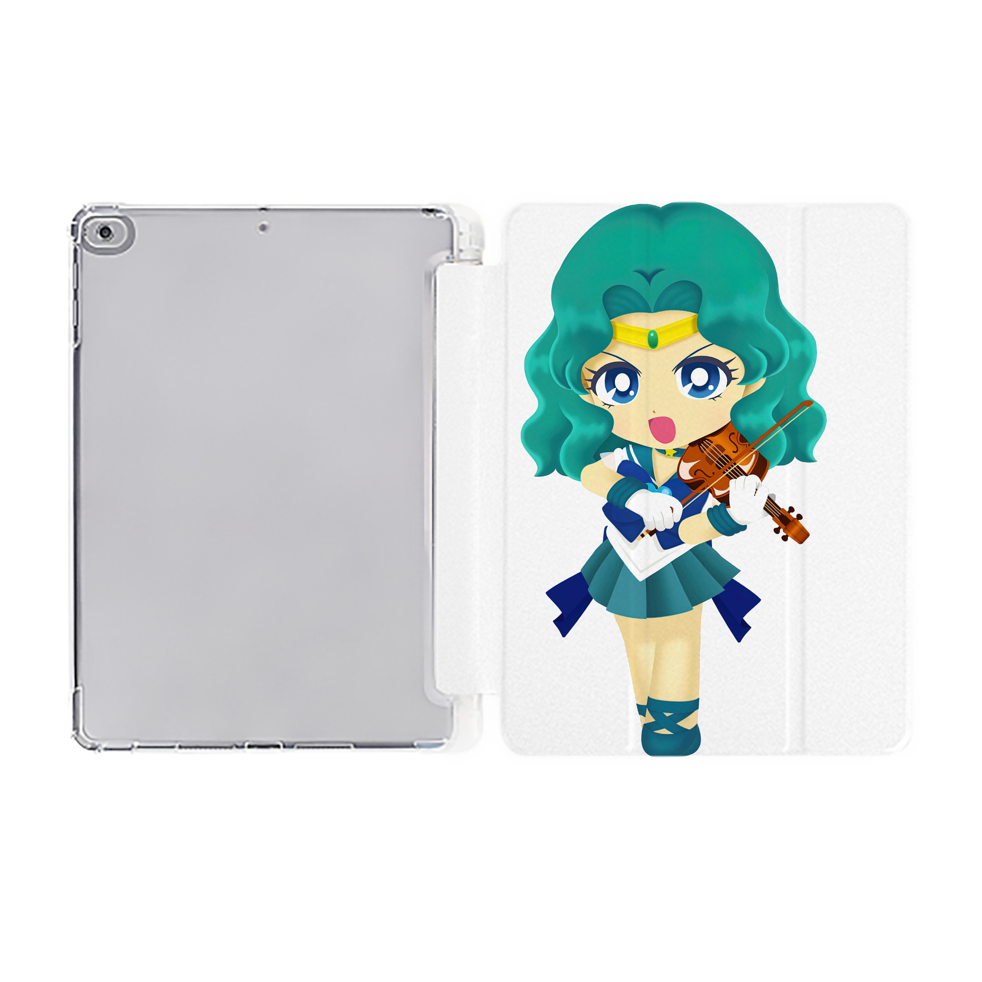 （画像用） 美少女戦士セーラームーン 海王 みちる（かいおう みちる） Sailor Moon Kaiou Michiru IPad ケース ペン収納付き 三つ折りスタンド PUレザー×シリコン 対応機種9.5/10.5/10.9インチ